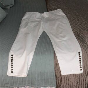 Soft Surroundings Petite White Jeans with Snap/Button Accents